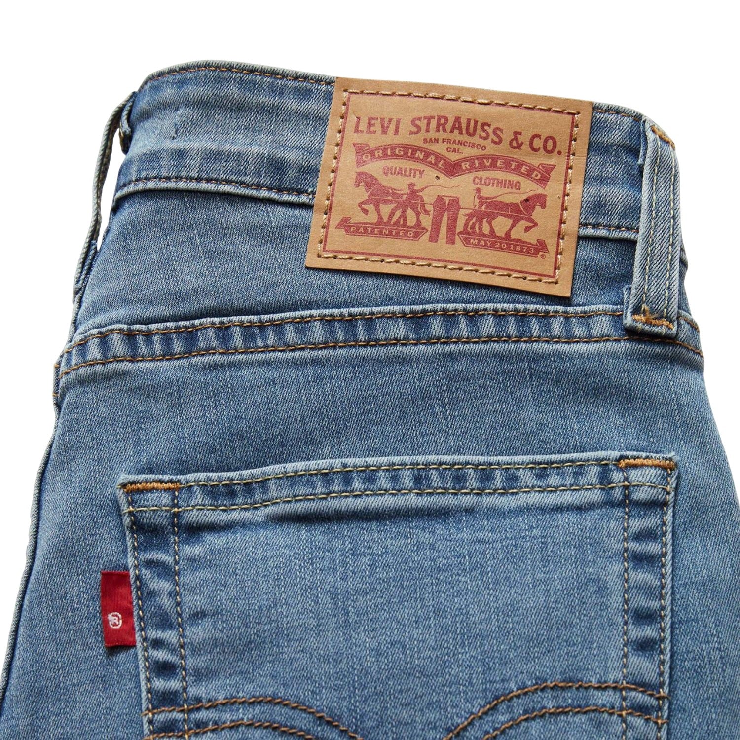 Blue - Pack Shot - Levis Womens-Ladies 721 Leather Patch High Rise Skinny Jeans