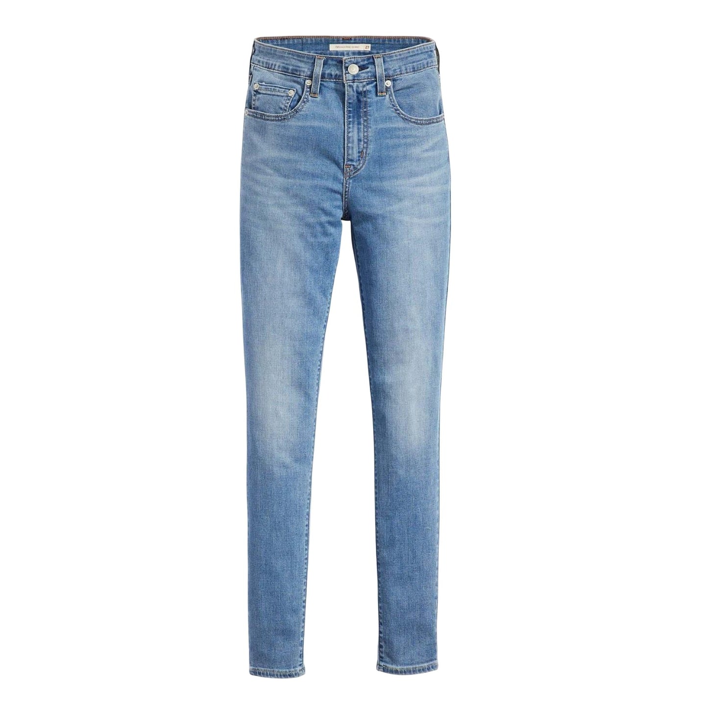 Blue - Front - Levis Womens-Ladies 721 Leather Patch High Rise Skinny Jeans