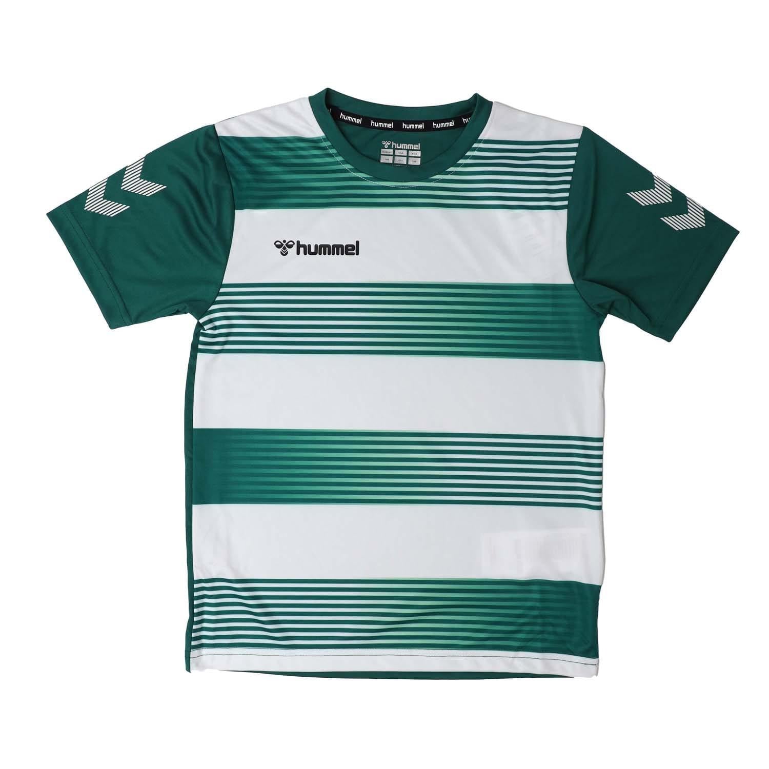 Green-White - Front - Hummel Childrens-Kids Hooped T-Shirt