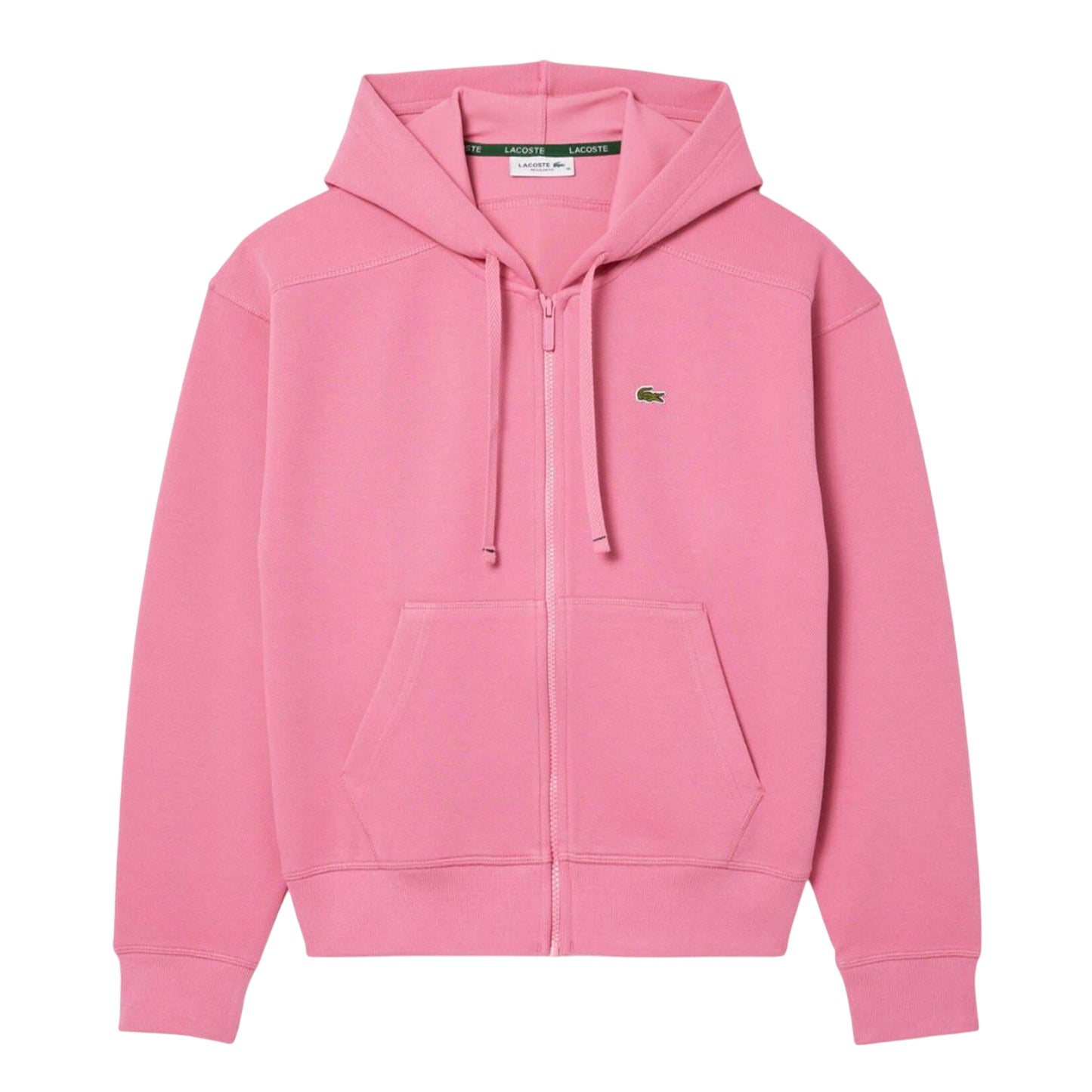 Pink - Front - Lacoste Womens-Ladies Pique Full Zip Hoodie