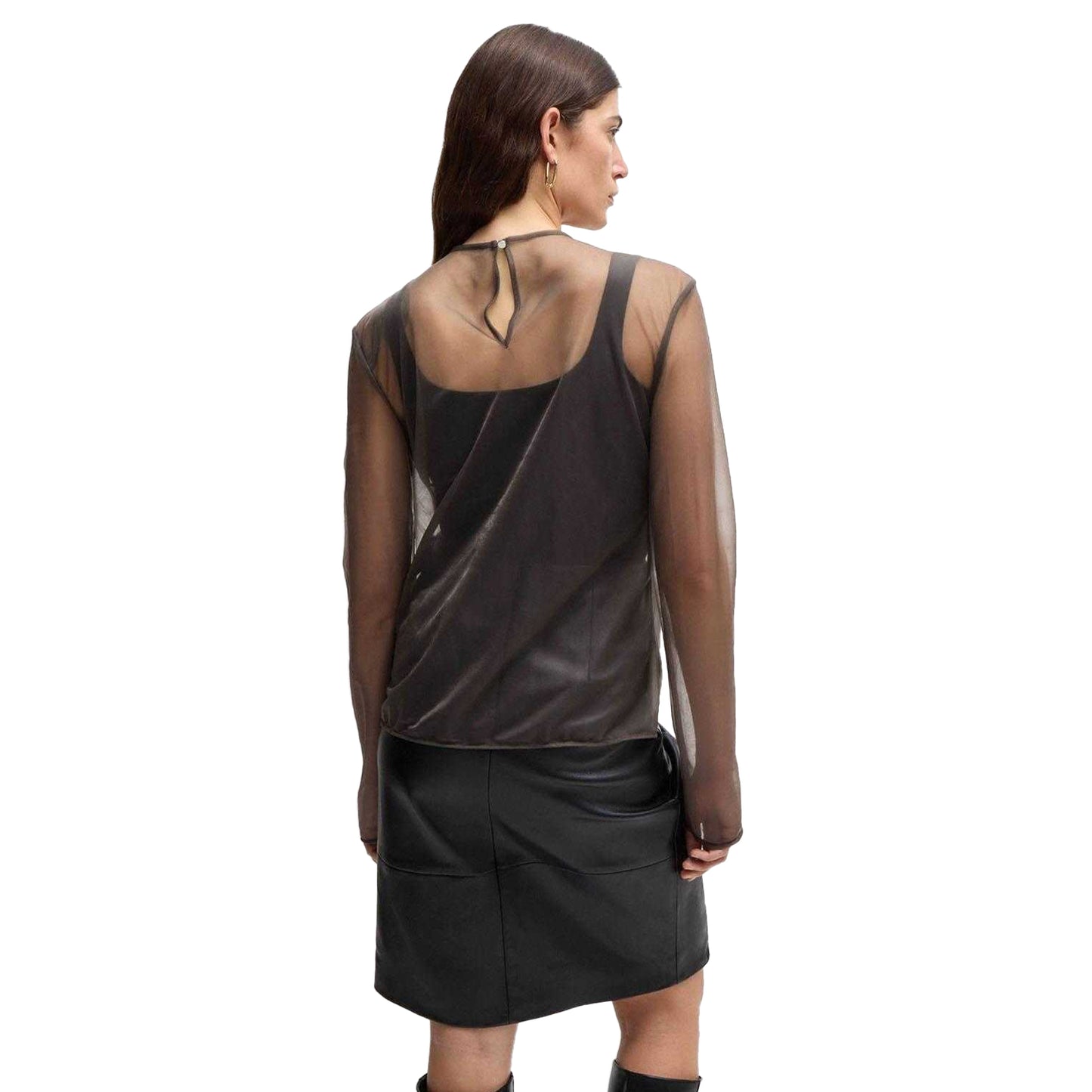 Beige - Back - Boss Womens-Ladies Iloosy Sheer Long-Sleeved Blouse