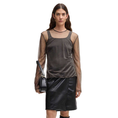Beige - Lifestyle - Boss Womens-Ladies Iloosy Sheer Long-Sleeved Blouse