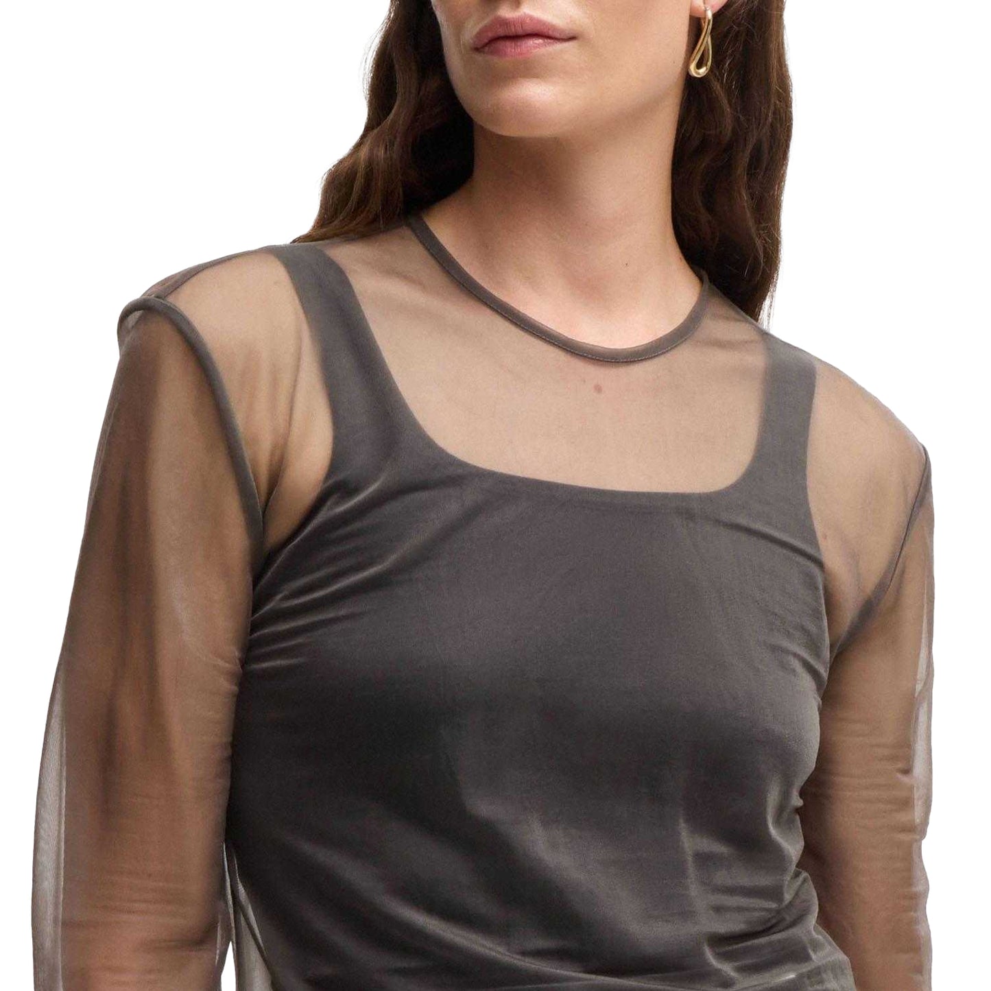 Beige - Side - Boss Womens-Ladies Iloosy Sheer Long-Sleeved Blouse