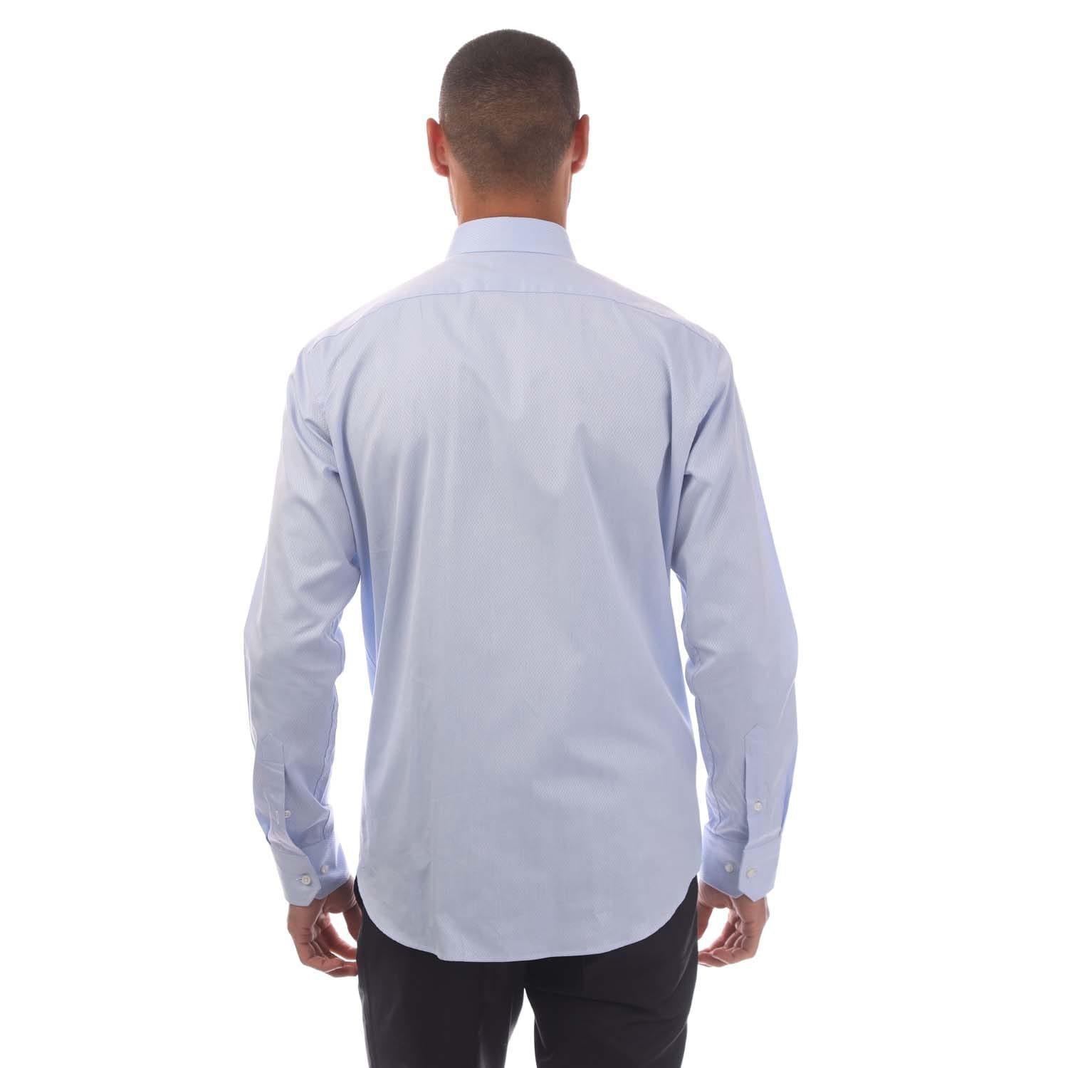 Blue - Back - Hugo Boss Mens H-Joe Cotton Spread Collar Shirt