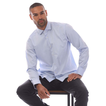 Blue - Front - Hugo Boss Mens H-Joe Cotton Spread Collar Shirt