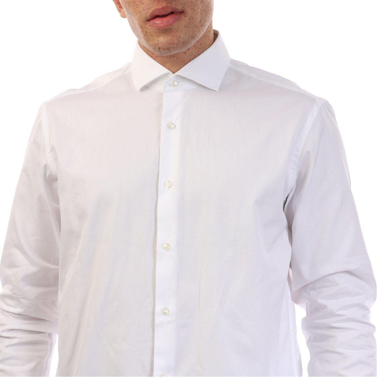 White - Back - Hugo Boss Mens H-Joe Cotton Spread Collar Shirt