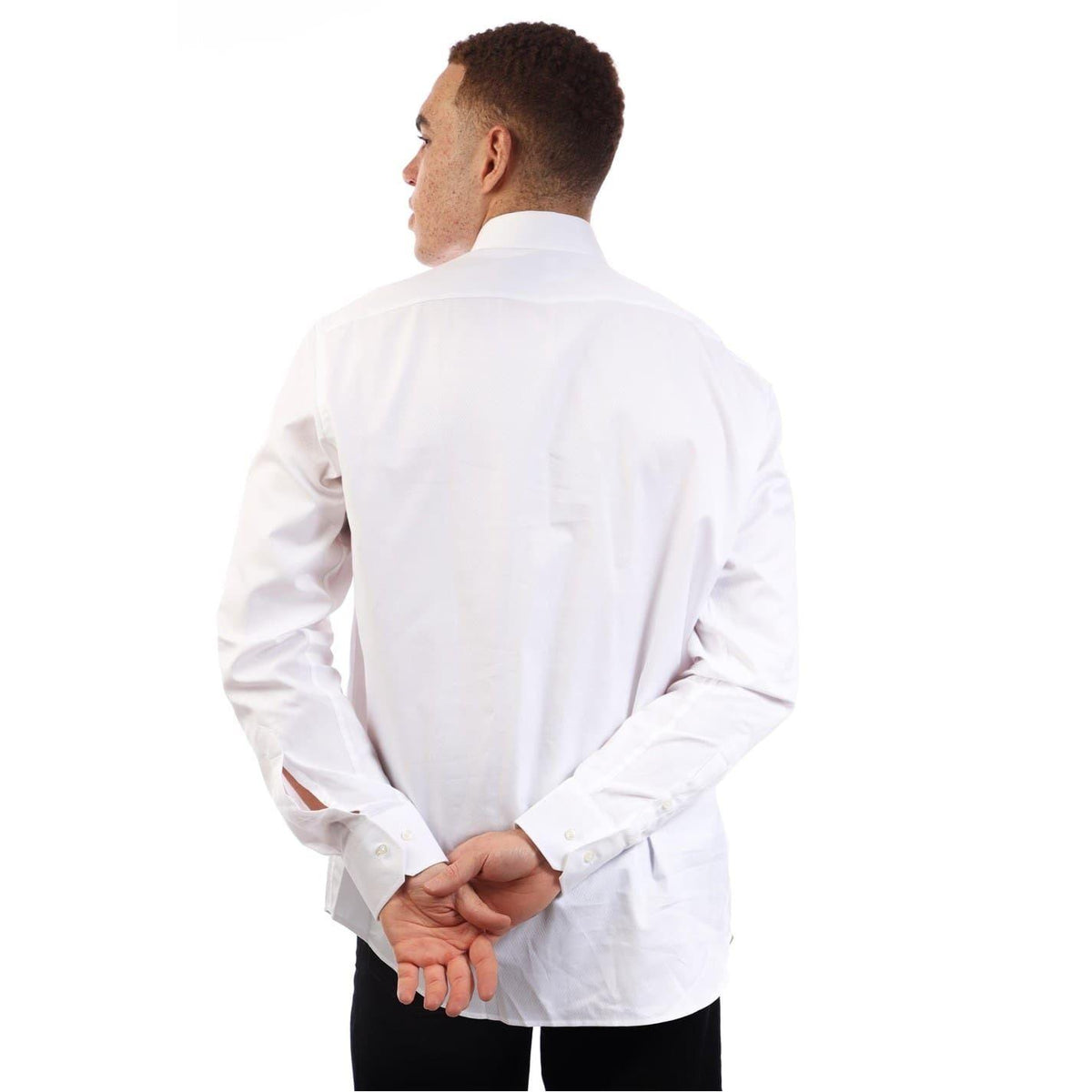 White - Side - Hugo Boss Mens H-Joe Cotton Spread Collar Shirt
