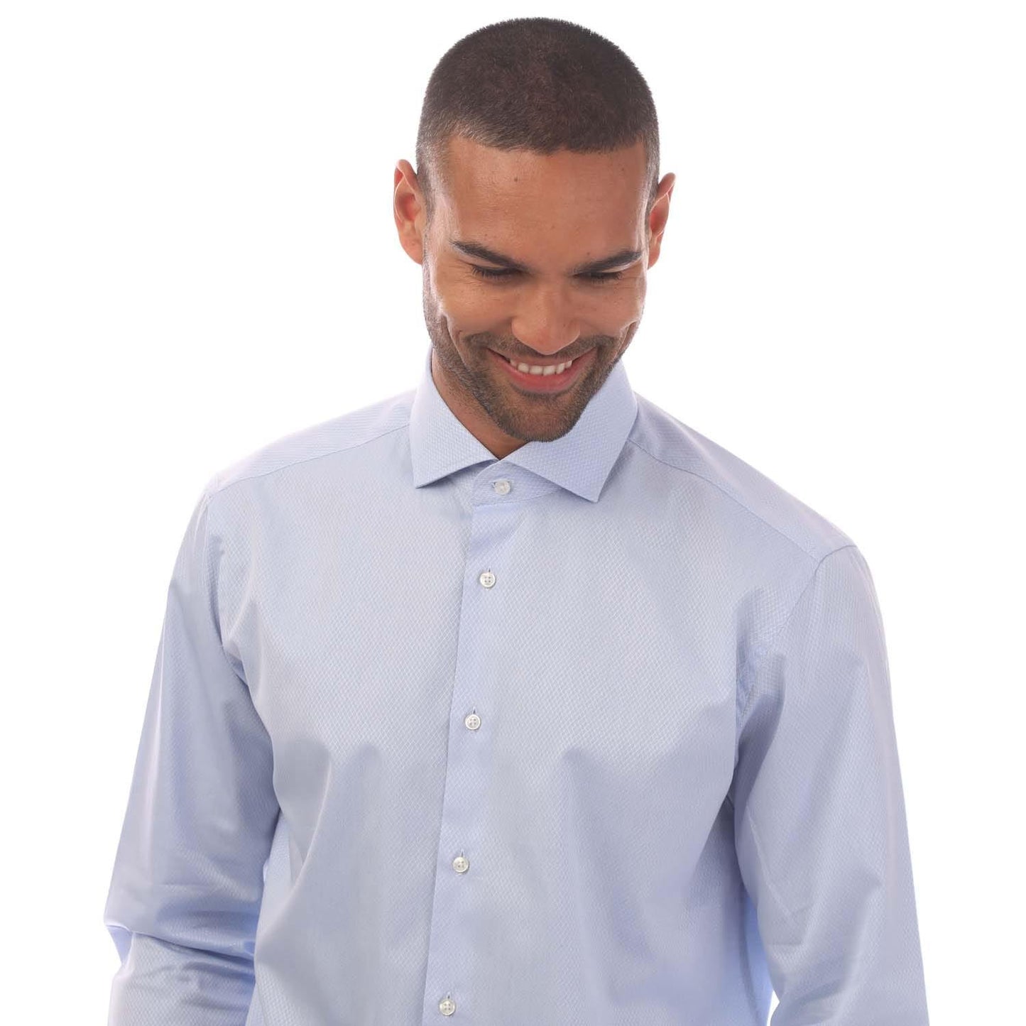Blue - Side - Hugo Boss Mens H-Joe Cotton Spread Collar Shirt