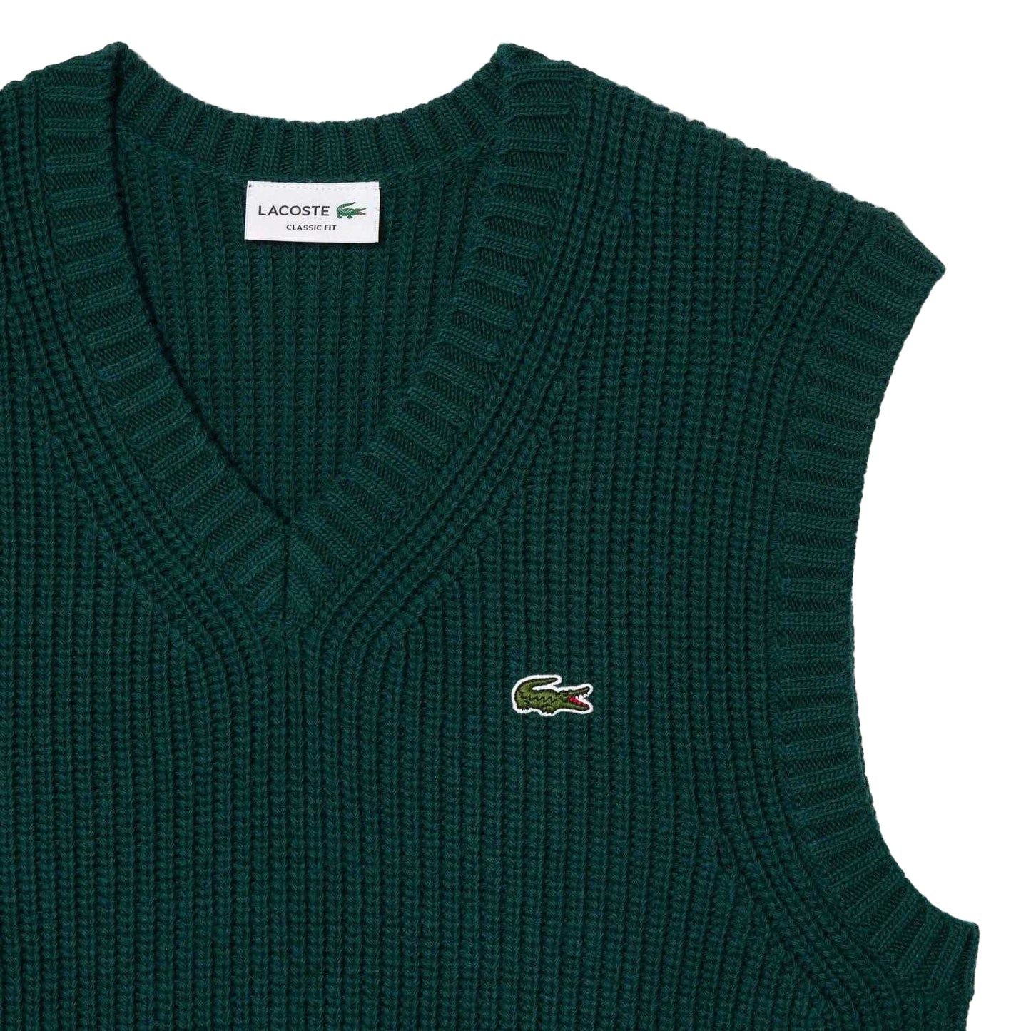Green - Back - Lacoste Mens Carded Wool V Neck Sweater Vest