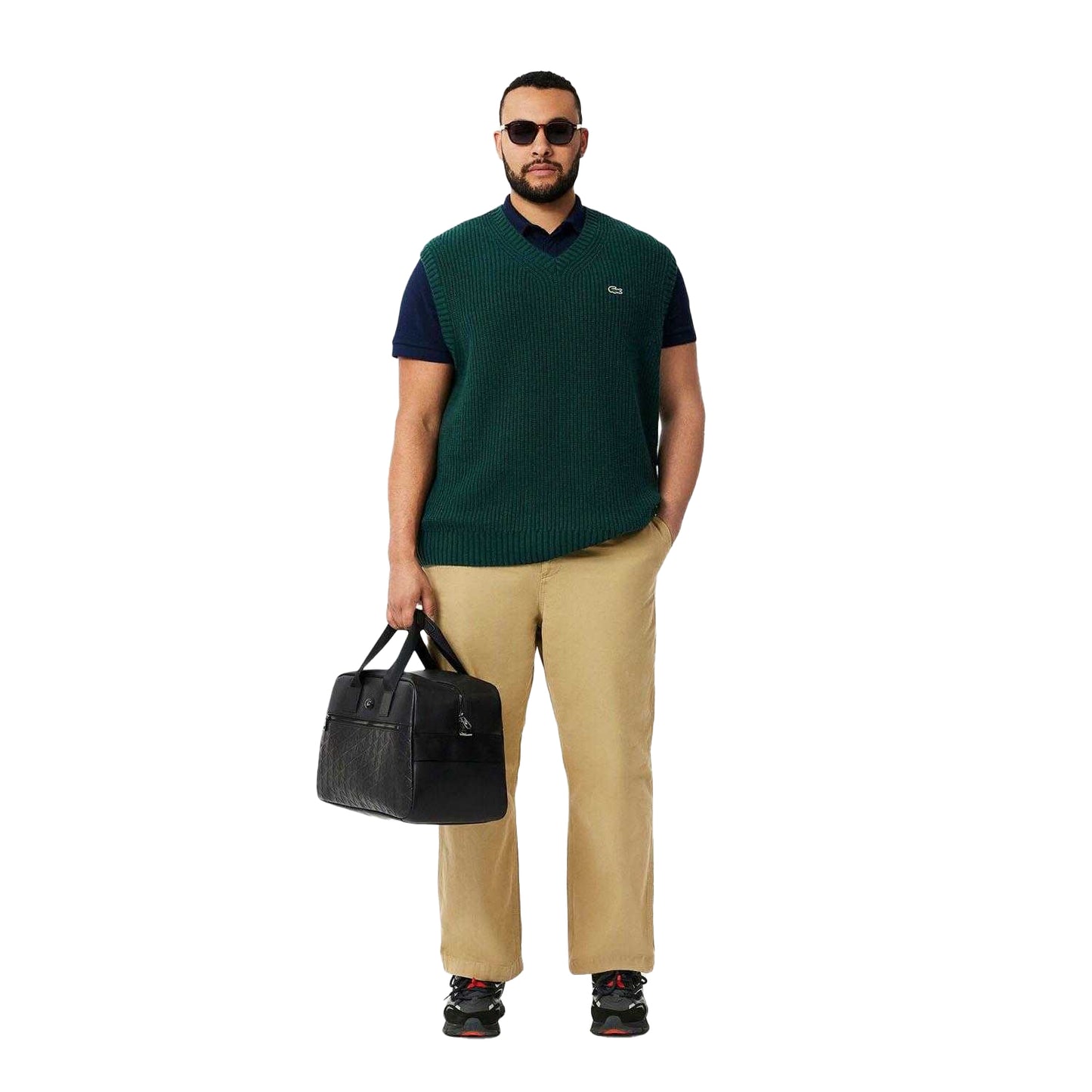 Green - Lifestyle - Lacoste Mens Carded Wool V Neck Sweater Vest