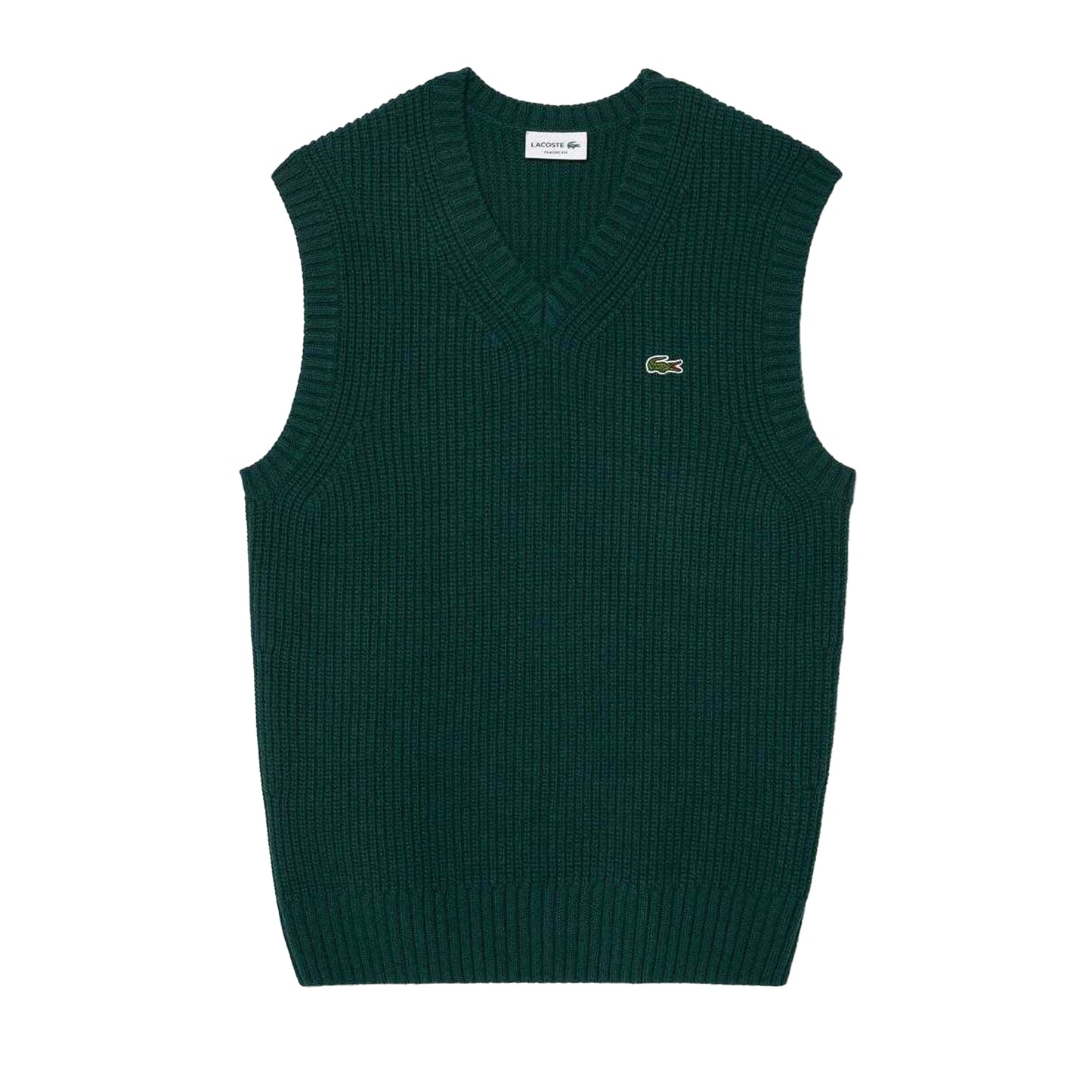 Green - Front - Lacoste Mens Carded Wool V Neck Sweater Vest