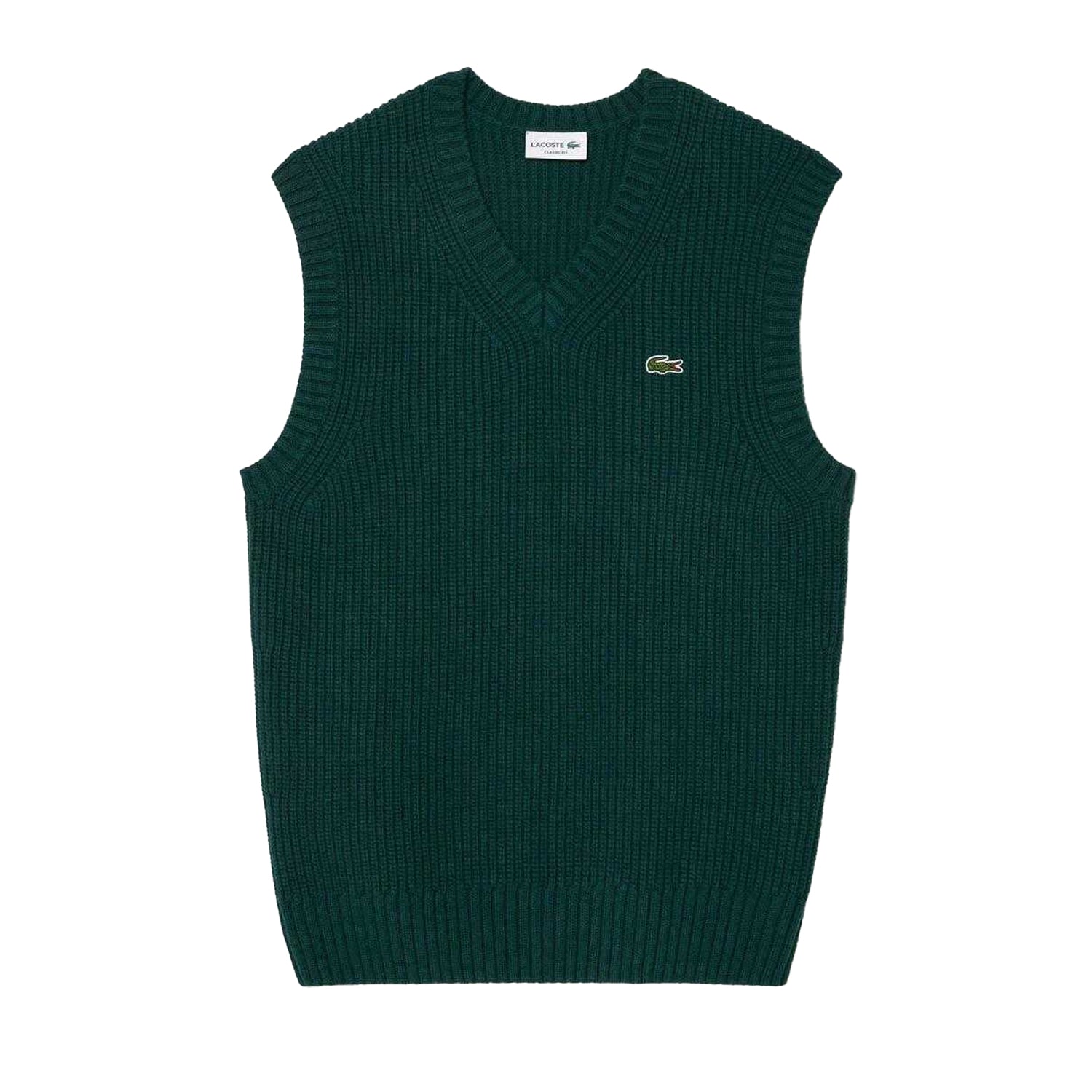 Green - Front - Lacoste Mens Carded Wool V Neck Sweater Vest