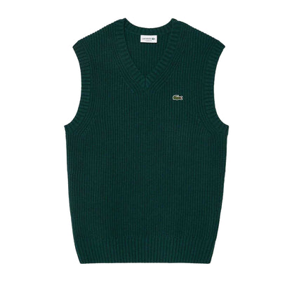 Green - Front - Lacoste Mens Carded Wool V Neck Sweater Vest
