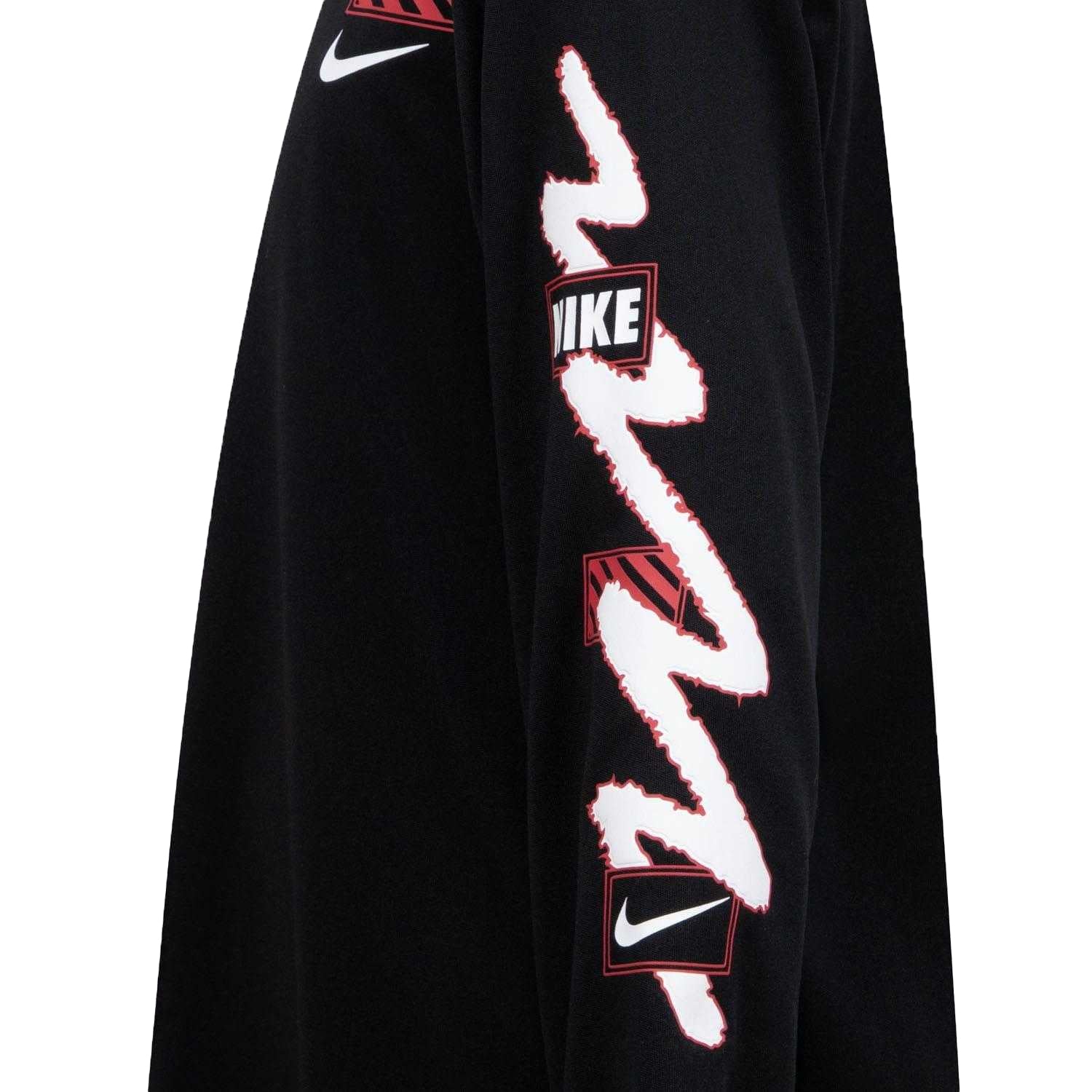 Black - Pack Shot - Nike Childrens-Kids Scribble Dri-FIT Logo Long-Sleeved T-Shirt