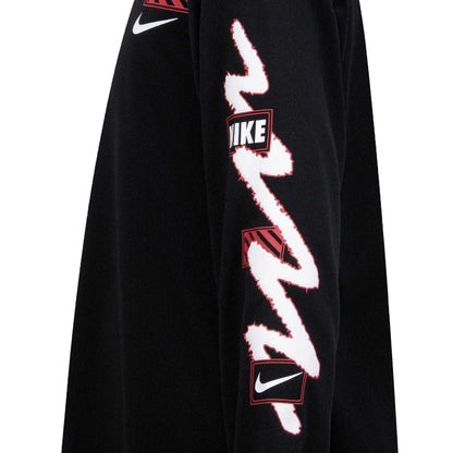 Black - Pack Shot - Nike Childrens-Kids Scribble Dri-FIT Logo Long-Sleeved T-Shirt