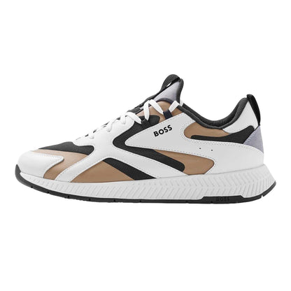Beige - Back - Boss Mens Titanium Leather Running Trainers