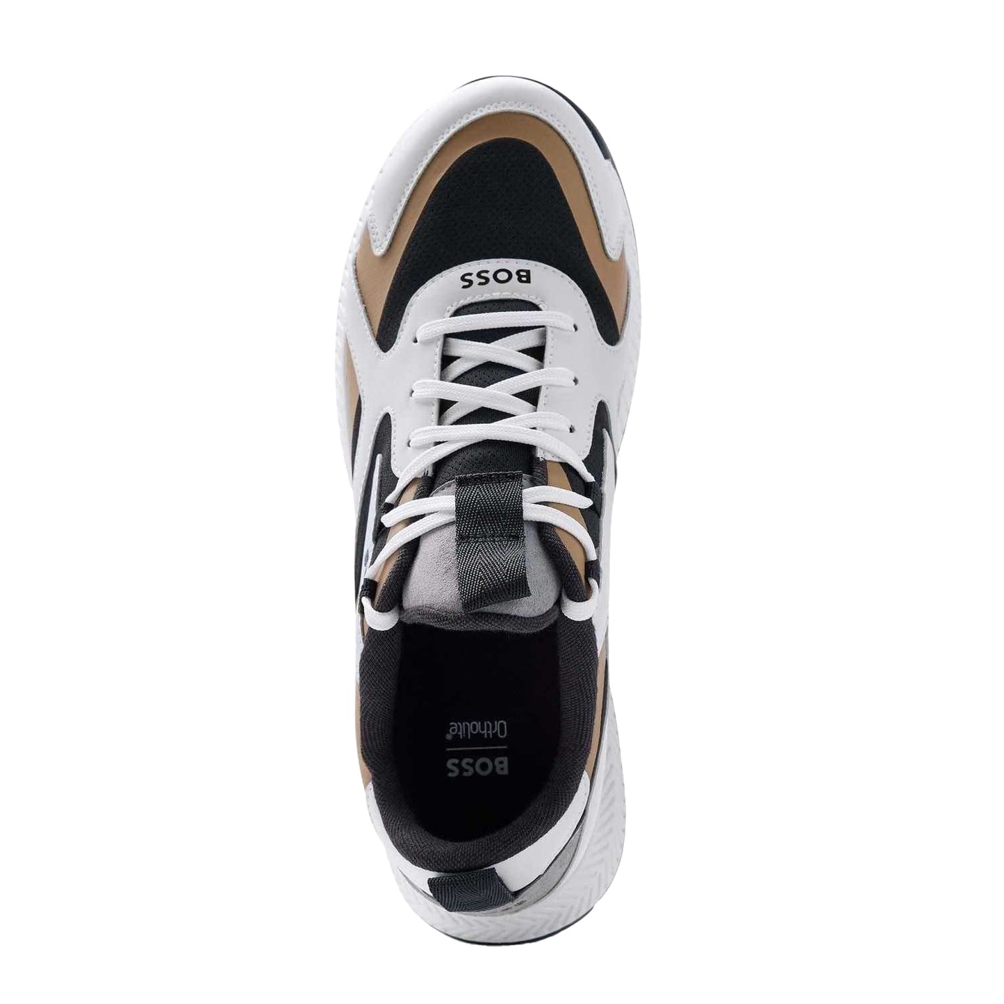 Beige - Side - Boss Mens Titanium Leather Running Trainers