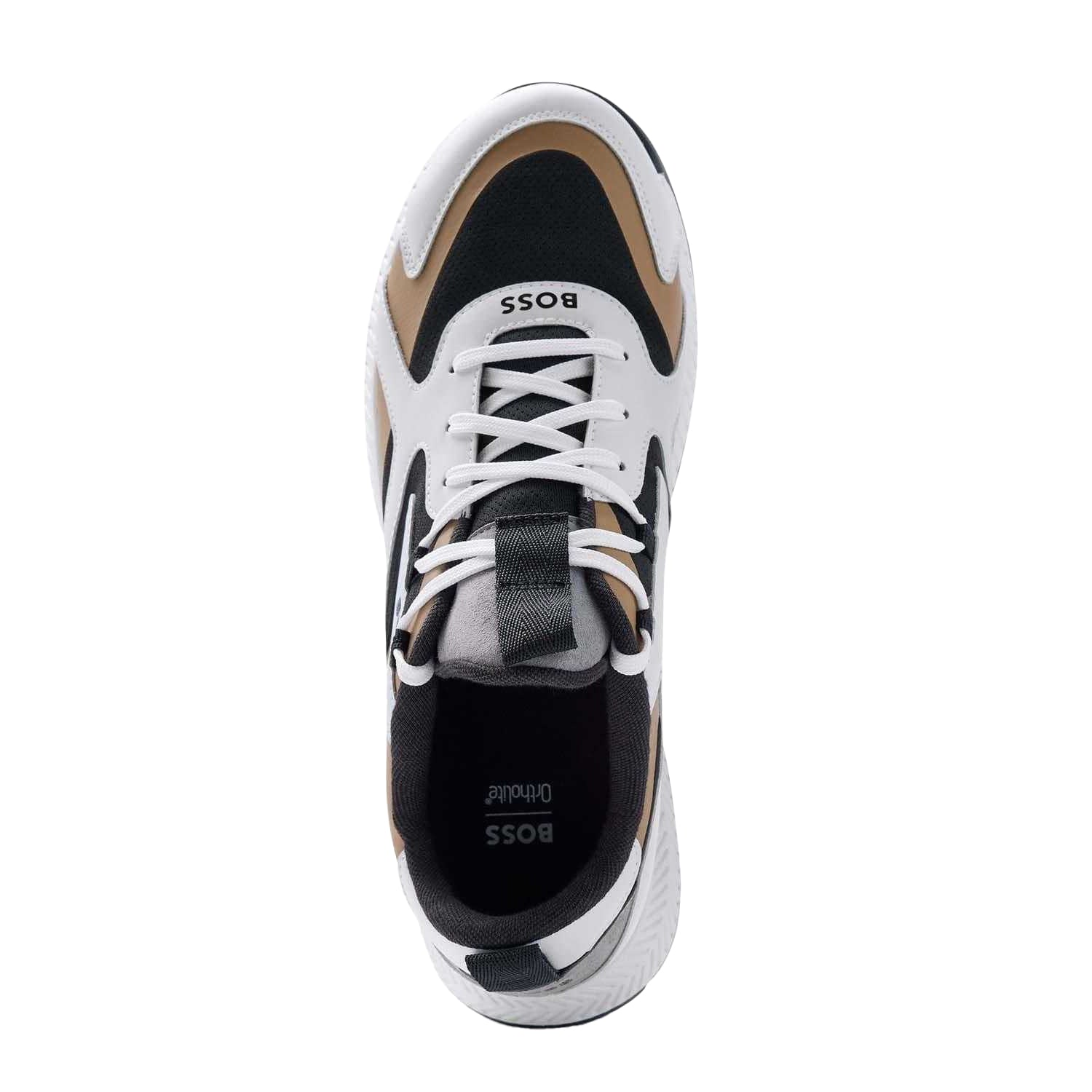 Beige - Side - Boss Mens Titanium Leather Running Trainers