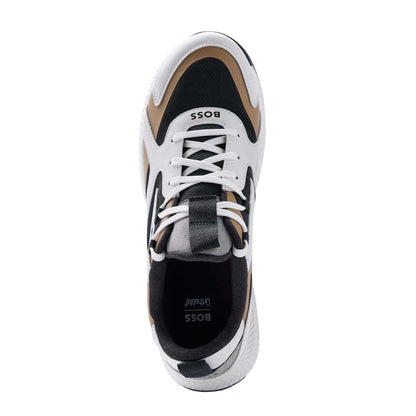 Beige - Side - Boss Mens Titanium Leather Running Trainers