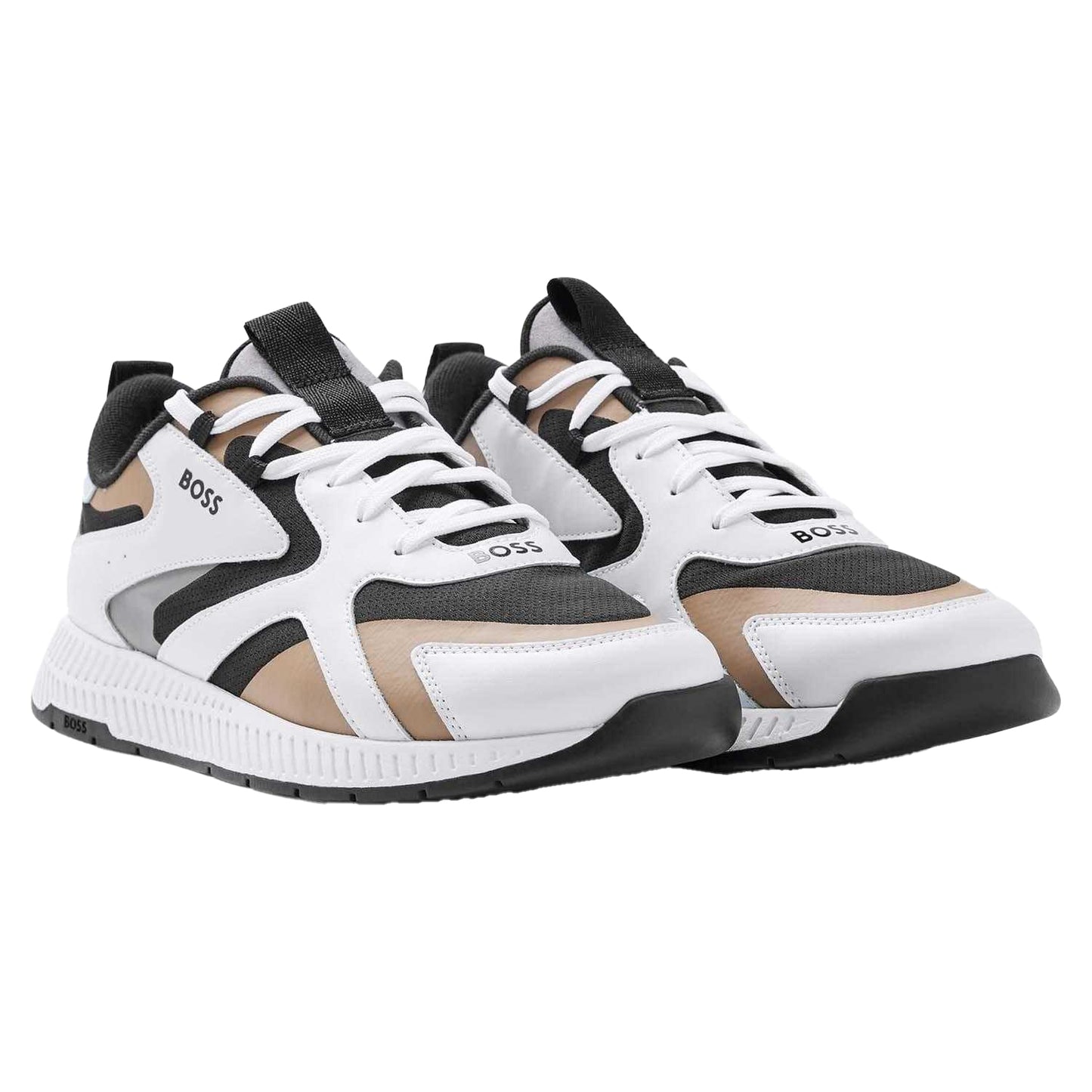 Beige - Pack Shot - Boss Mens Titanium Leather Running Trainers