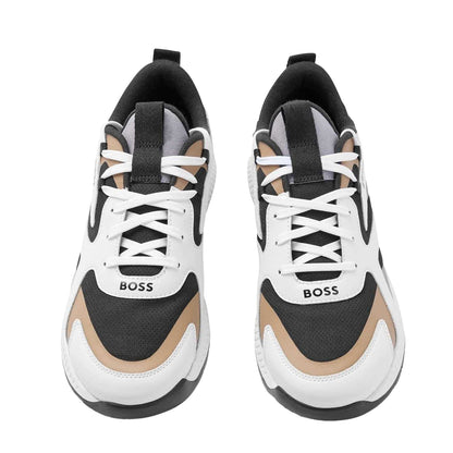 Beige - Close up - Boss Mens Titanium Leather Running Trainers