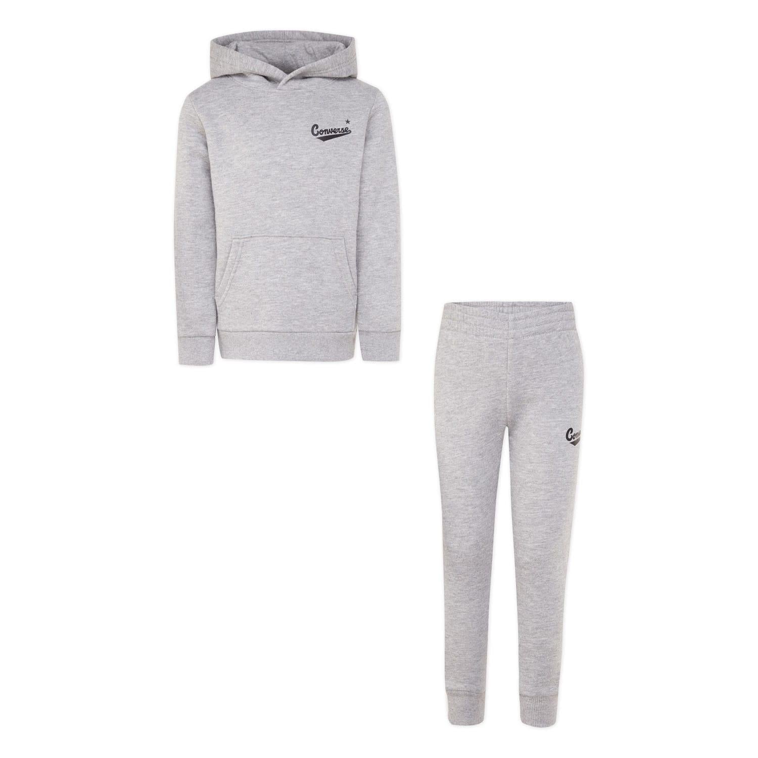 Grey - Front - Converse Childrens-Kids Logo Hoodie & Bottom Set