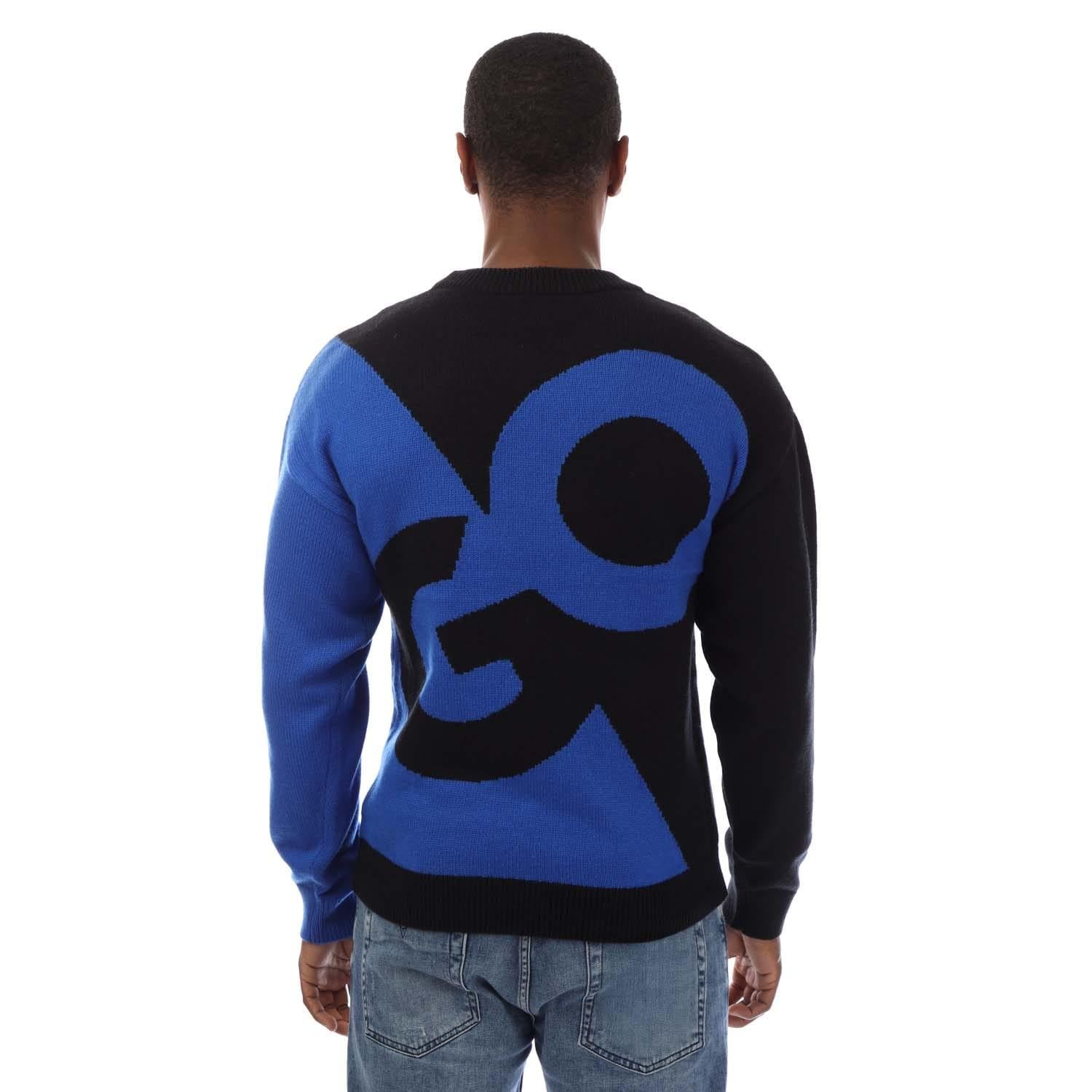 Blue - Back - Hugo Mens Knitted Crew Neck Sweatshirt