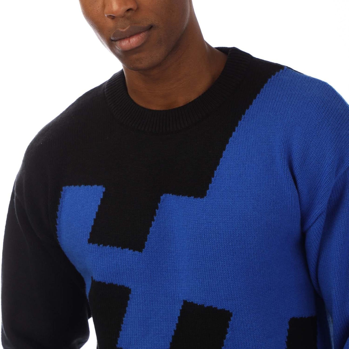 Blue - Side - Hugo Mens Knitted Crew Neck Sweatshirt