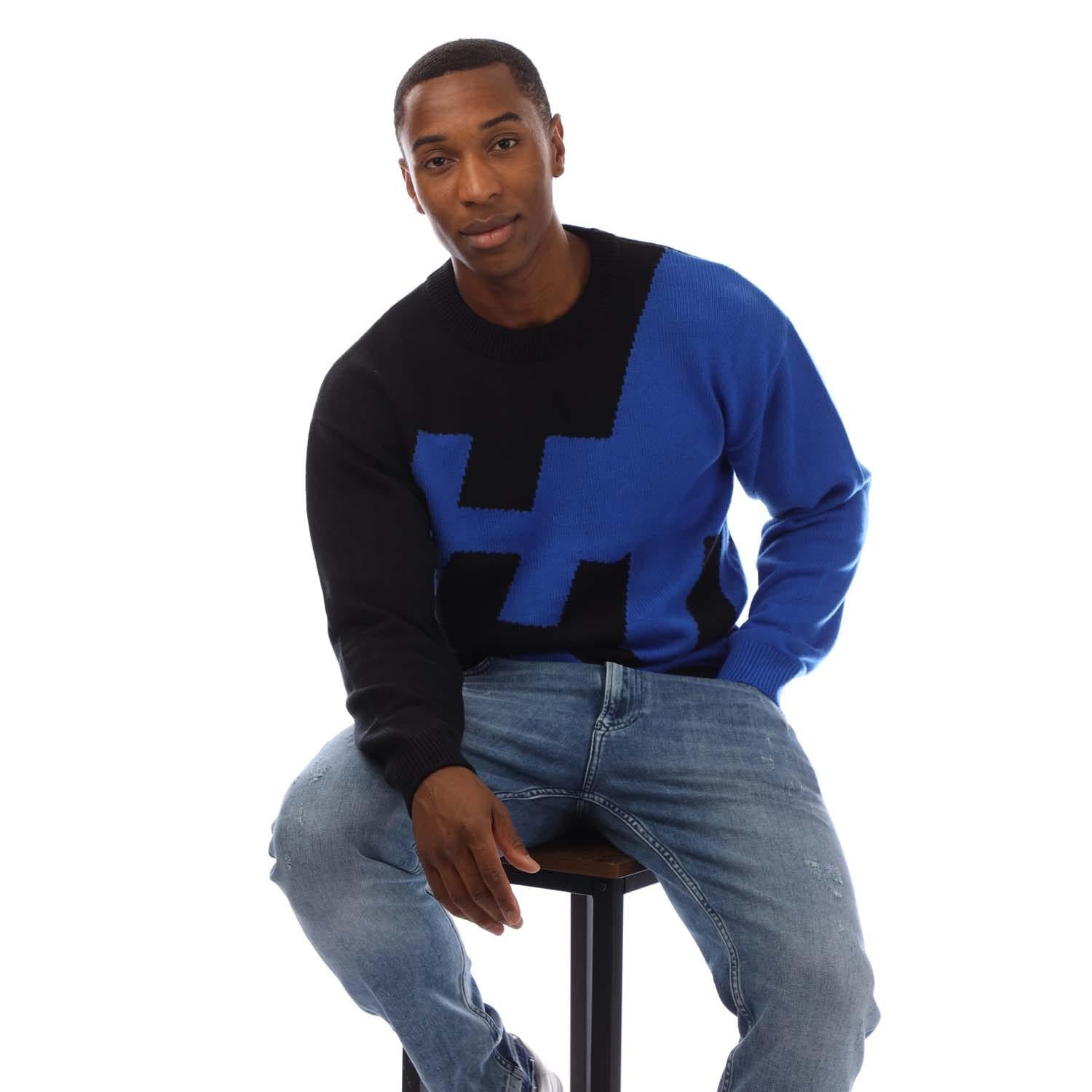 Blue - Lifestyle - Hugo Mens Knitted Crew Neck Sweatshirt