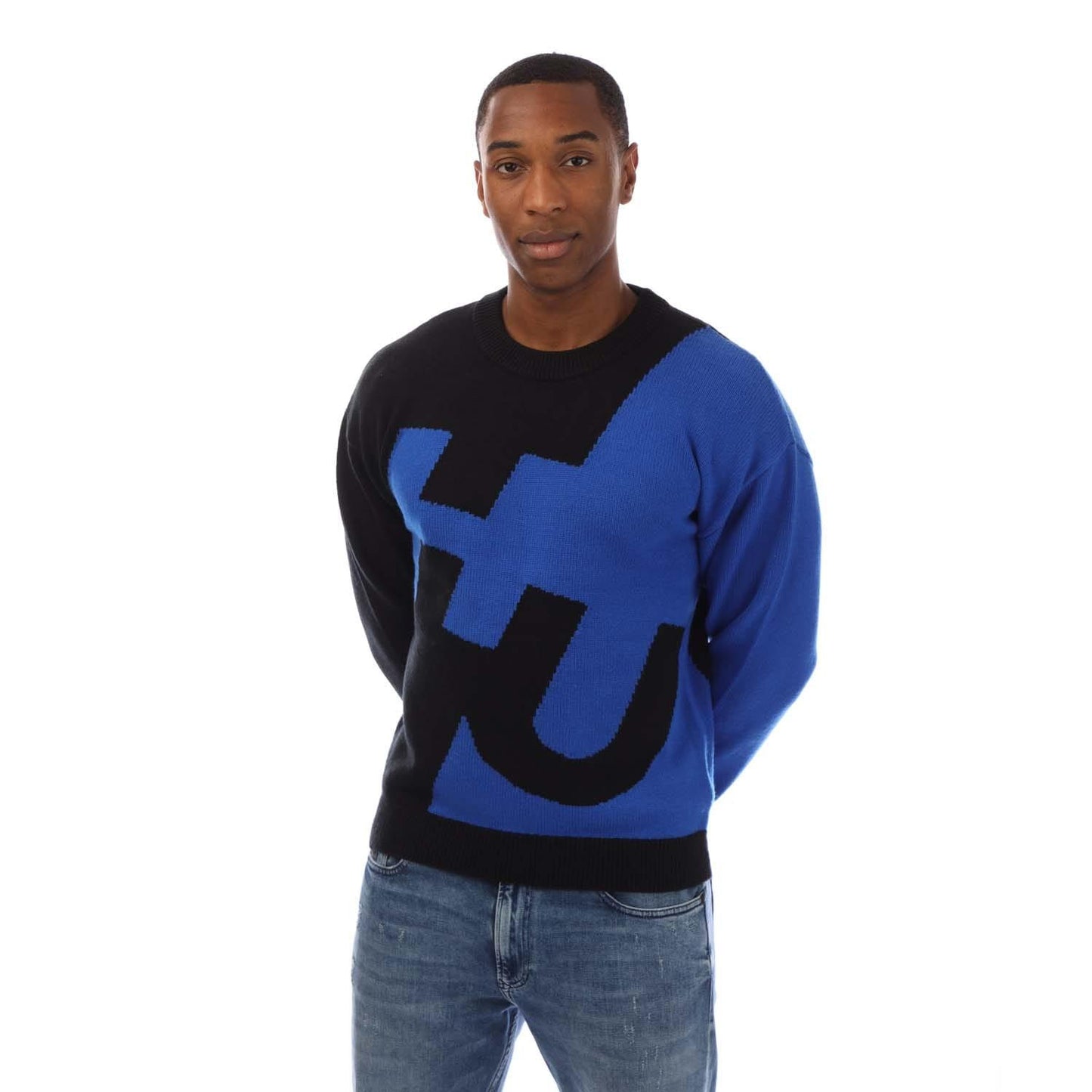 Blue - Front - Hugo Mens Knitted Crew Neck Sweatshirt