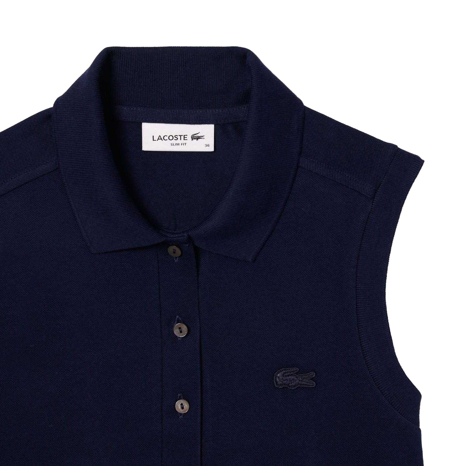 Navy - Side - Lacoste Womens-Ladies L.12.D Stretch Slim Sleeveless Polo Shirt