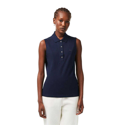 Navy - Pack Shot - Lacoste Womens-Ladies L.12.D Stretch Slim Sleeveless Polo Shirt