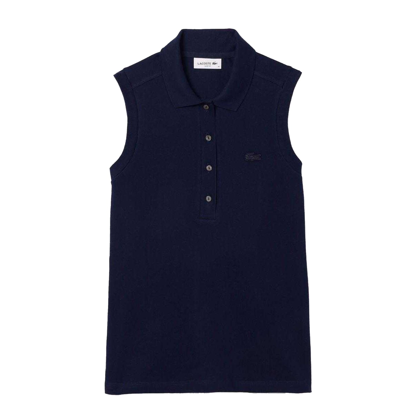 Navy - Front - Lacoste Womens-Ladies L.12.D Stretch Slim Sleeveless Polo Shirt