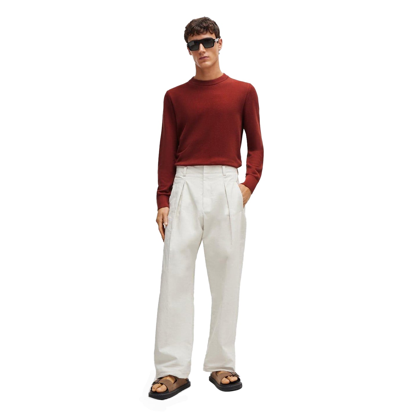 Brown - Side - Boss Mens Ecaio-P Crew Neck Sweatshirt