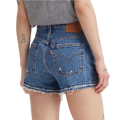 Blue - Back - Levis Womens-Ladies 501 Original Ripped Leather Badge Shorts