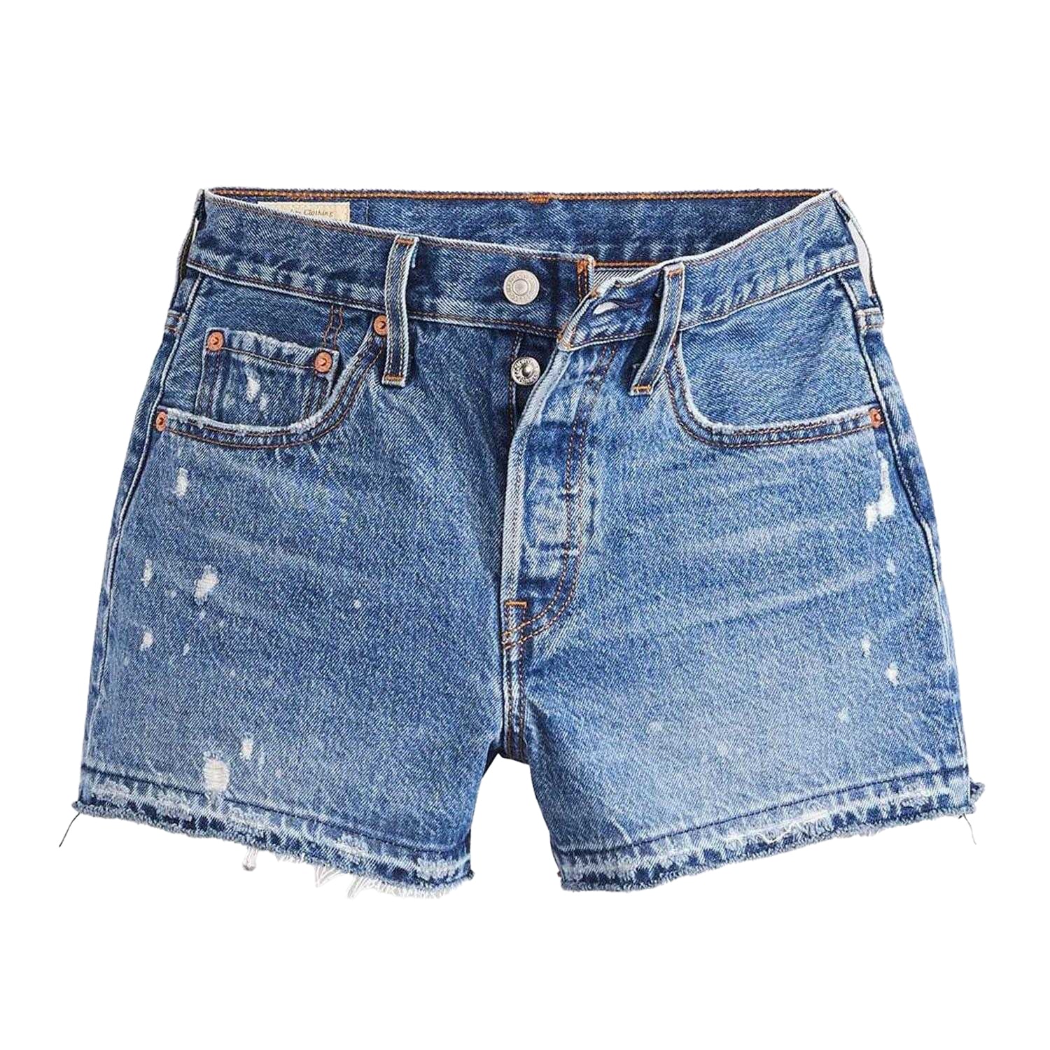Blue - Front - Levis Womens-Ladies 501 Original Ripped Leather Badge Shorts