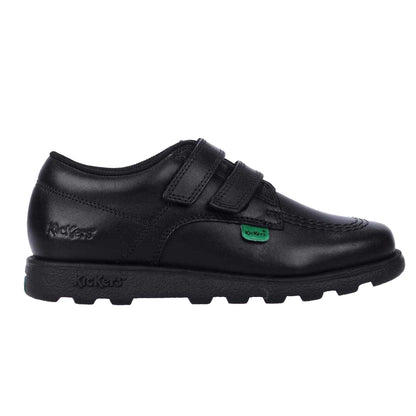 Black - Side - Kickers Childrens-Kids Fragma Lo Leather Straps Shoes