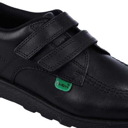 Black - Pack Shot - Kickers Childrens-Kids Fragma Lo Leather Straps Shoes