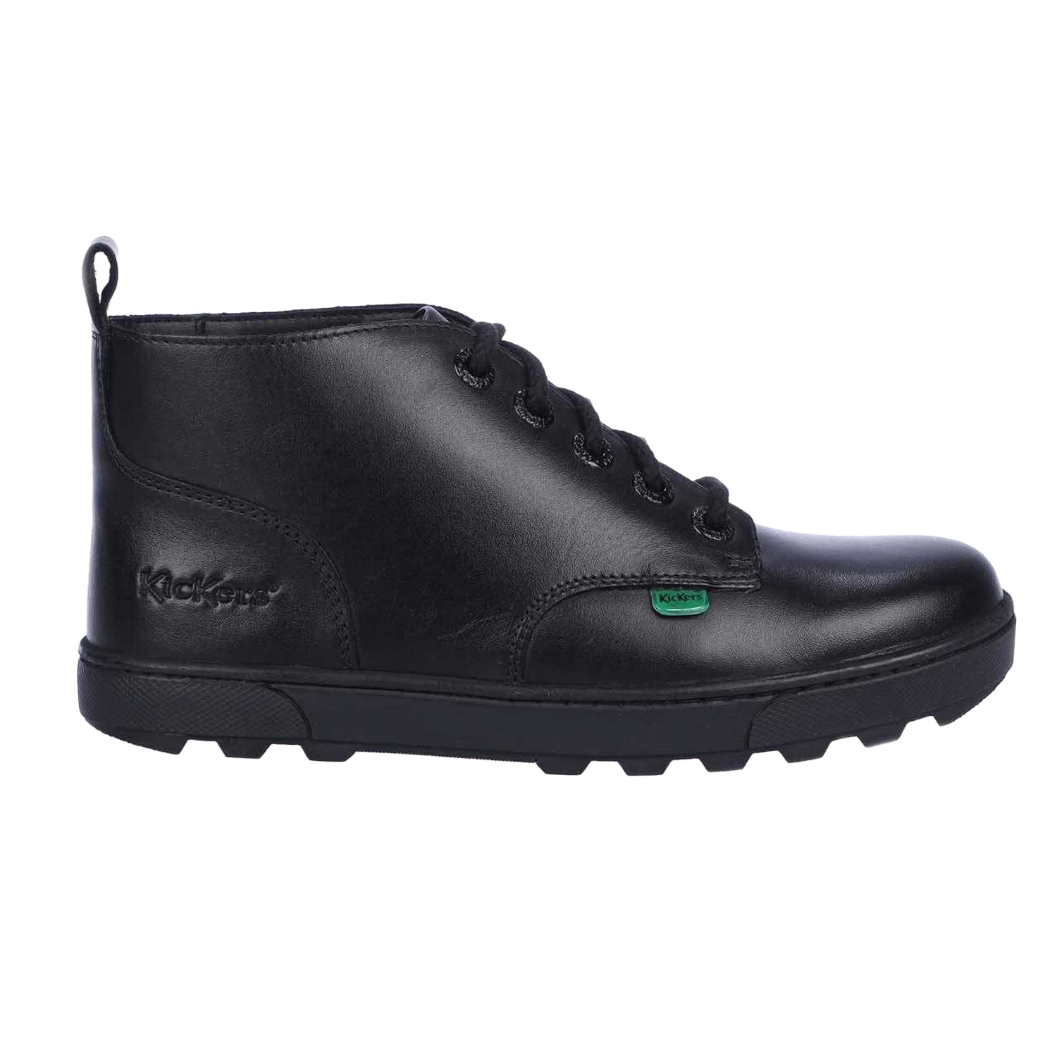 Black - Side - Kickers Childrens-Kids Disley Leather High Cut Ankle Boots