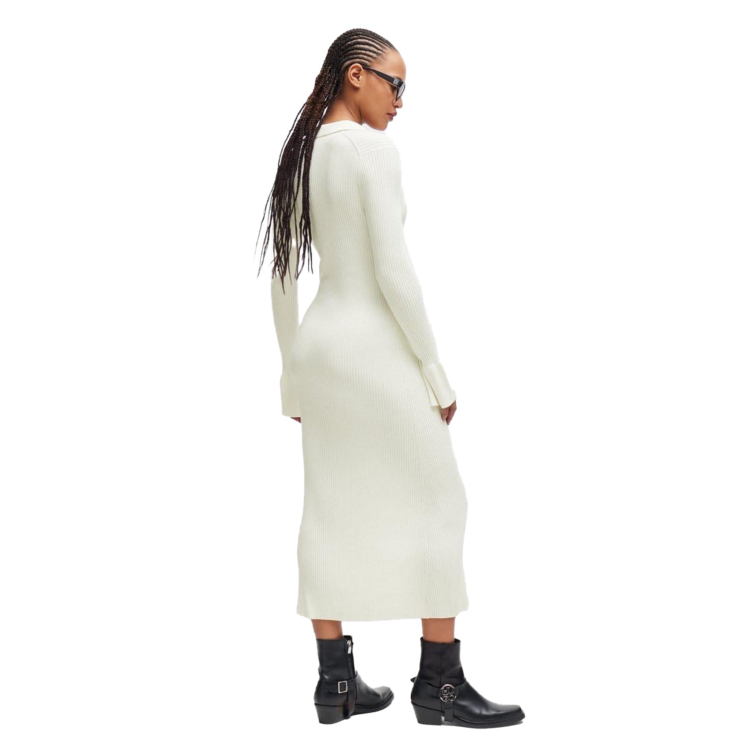 Natural - Back - Hugo Womens-Ladies Sharren Front Slit Dress