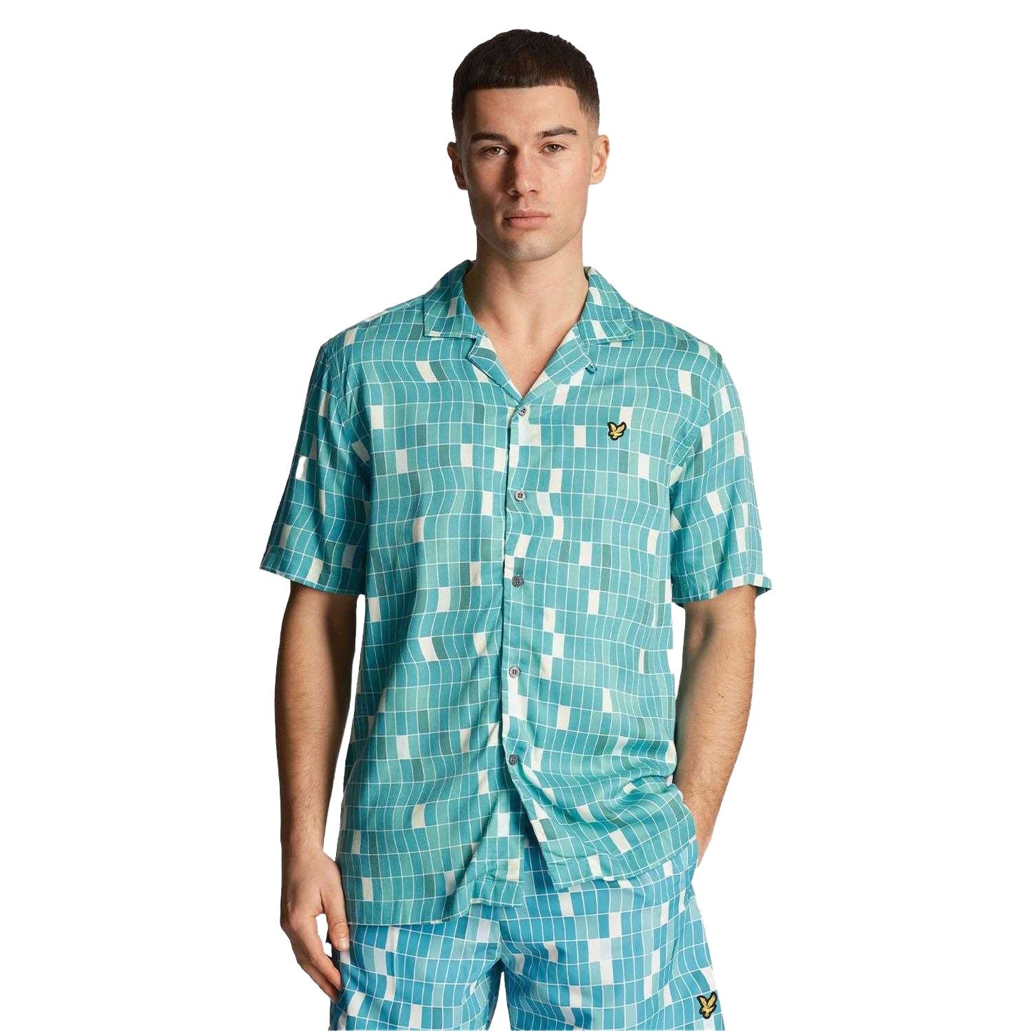 Blue - Side - Lyle & Scott Mens Pool Print Shirt