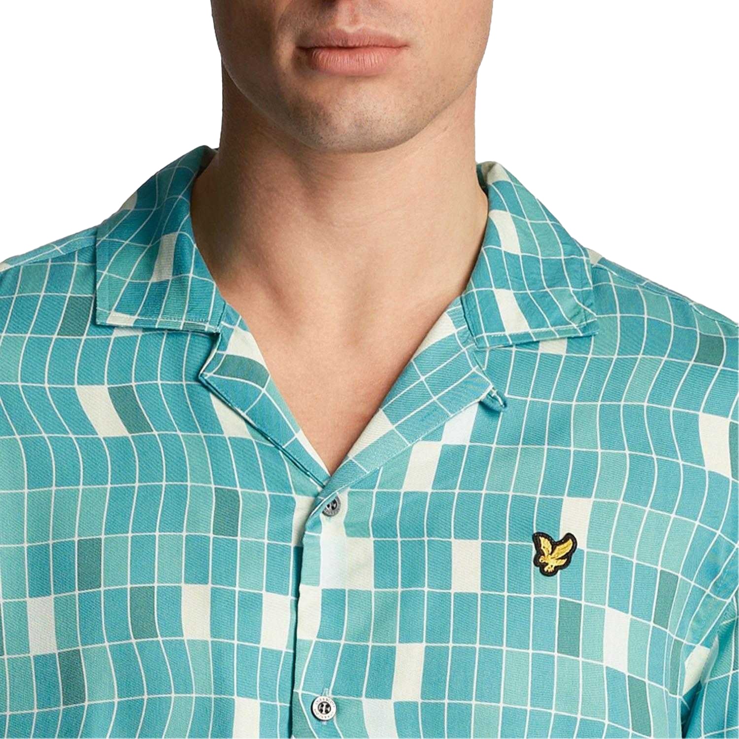 Blue - Pack Shot - Lyle & Scott Mens Pool Print Shirt