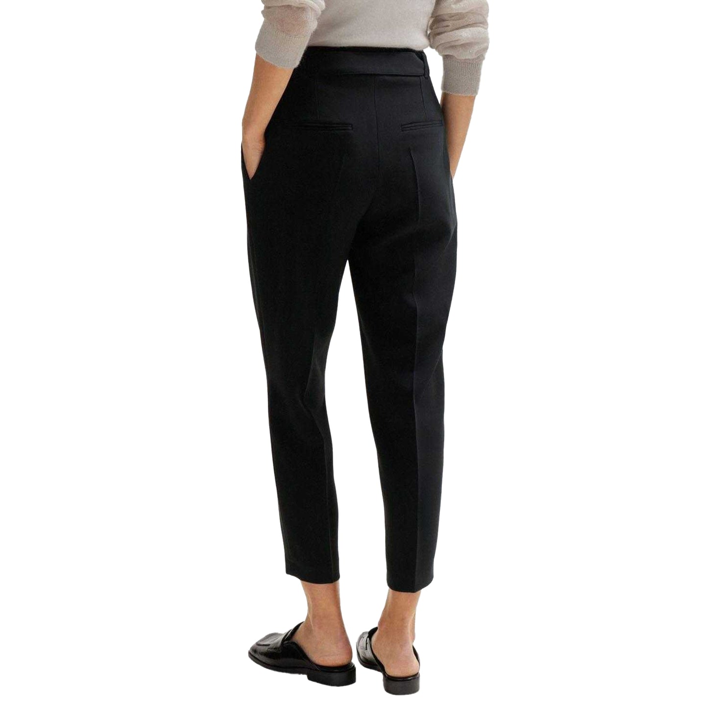 Black - Back - Boss Womens-Ladies Tapia Belted Regular Trousers