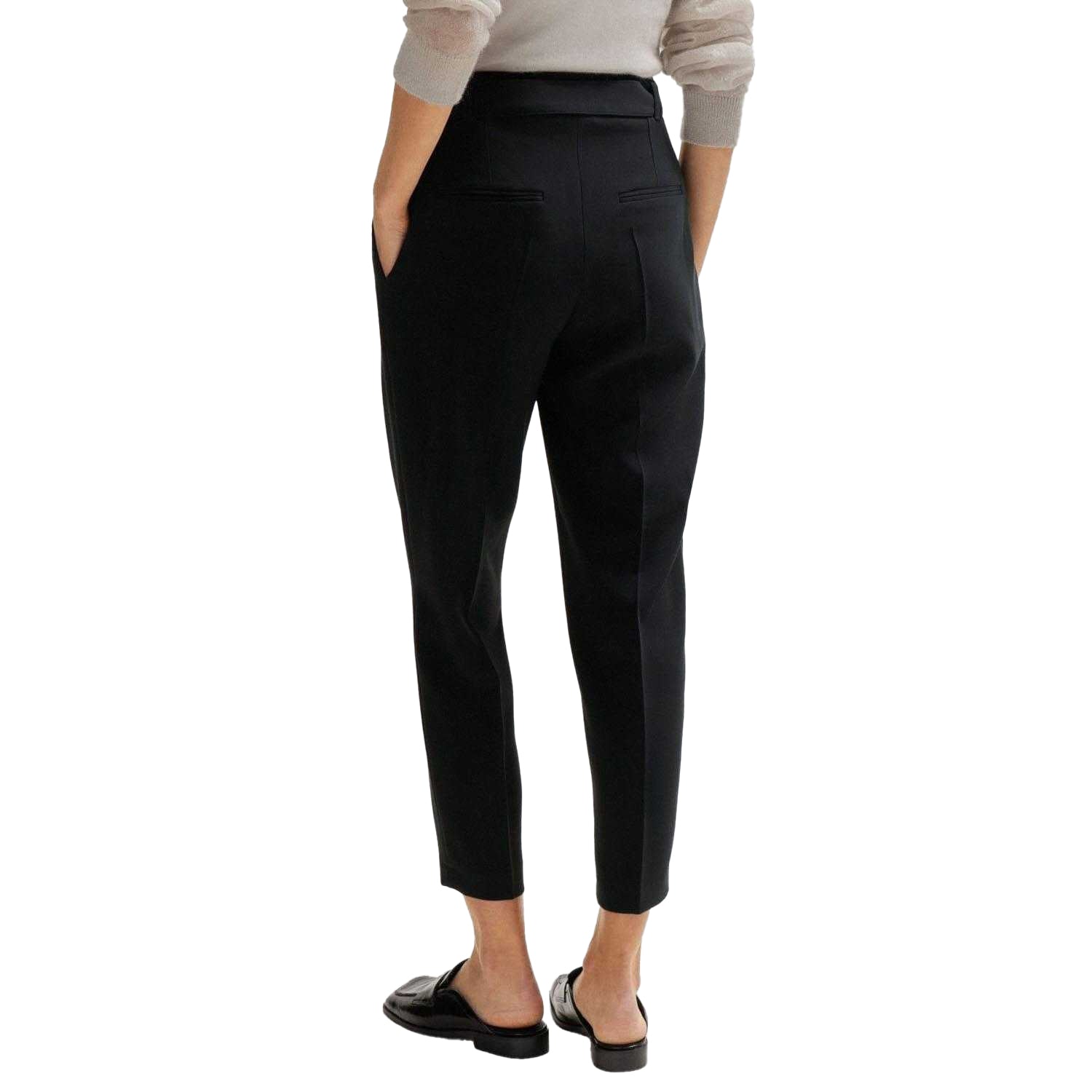Black - Back - Boss Womens-Ladies Tapia Belted Regular Trousers