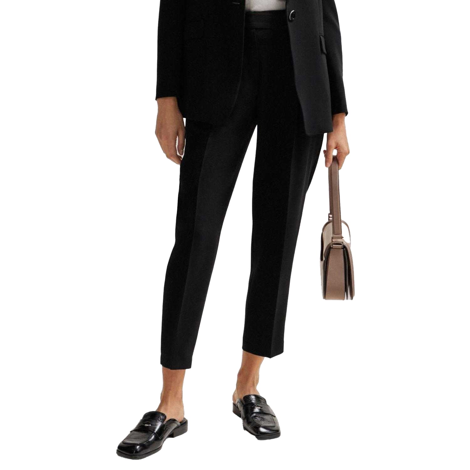 Black - Side - Boss Womens-Ladies Tapia Belted Regular Trousers