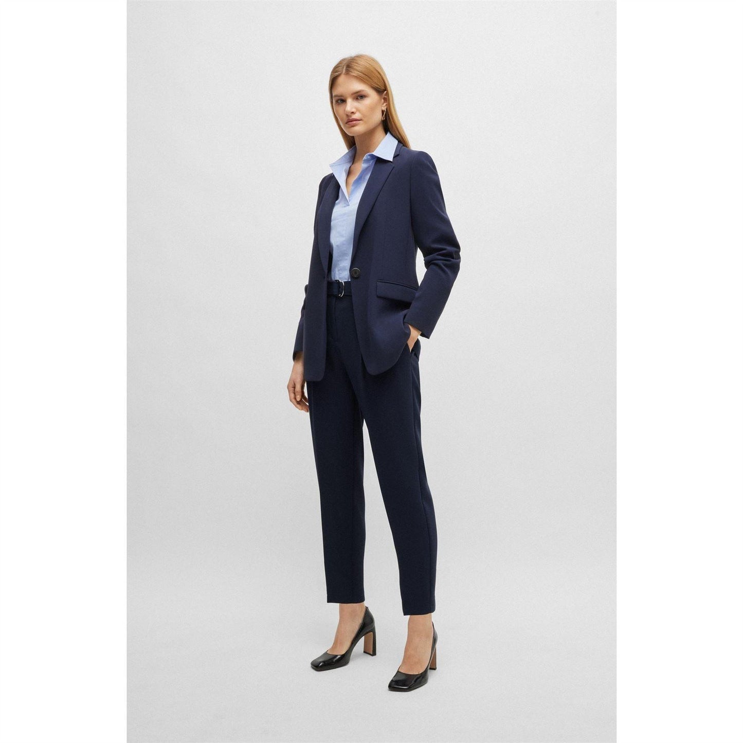 Blue - Back - Boss Womens-Ladies Tapia Belted Regular Trousers