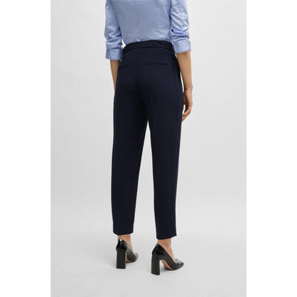 Blue - Side - Boss Womens-Ladies Tapia Belted Regular Trousers