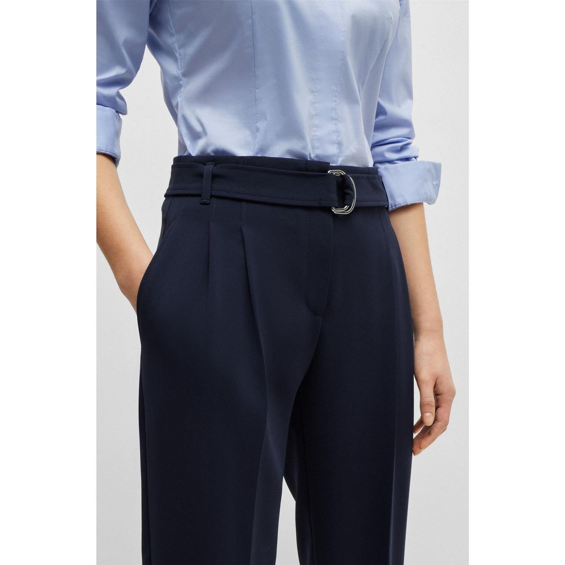 Blue - Lifestyle - Boss Womens-Ladies Tapia Belted Regular Trousers