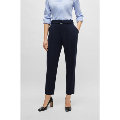 Blue - Pack Shot - Boss Womens-Ladies Tapia Belted Regular Trousers