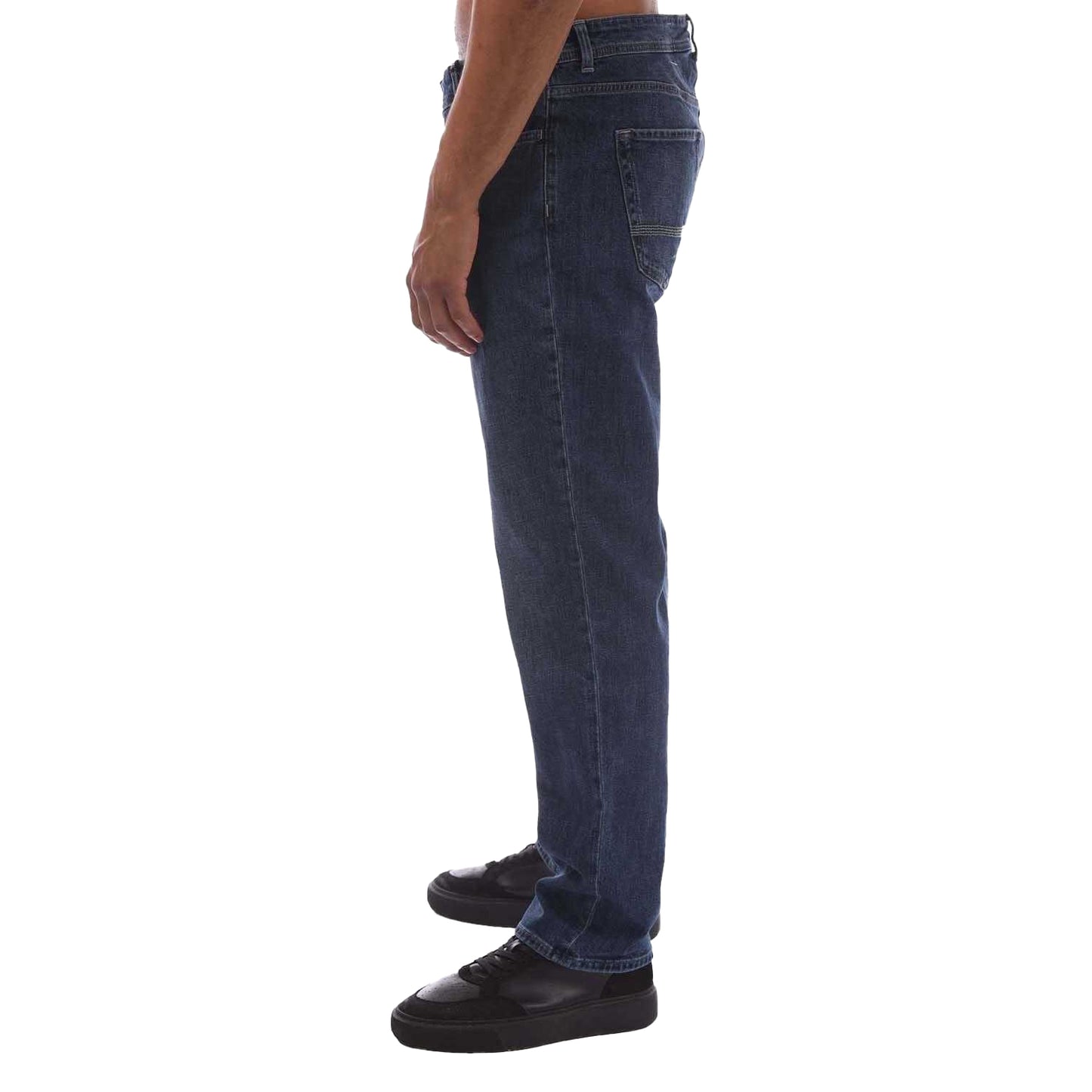 Blue - Side - Timberland Mens Sandown Leather Patch Straight Jeans